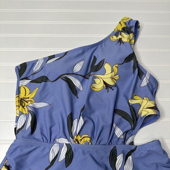Jones New York Swimsuit Blue Floral One-Piece One Shoulder Cutout  Size M - Picture 2 of 14